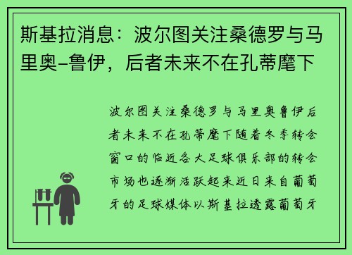 斯基拉消息：波尔图关注桑德罗与马里奥-鲁伊，后者未来不在孔蒂麾下
